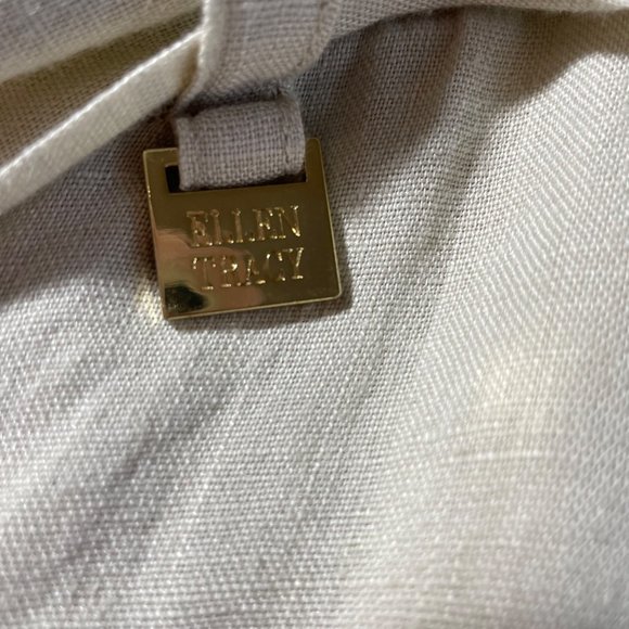 Ellen Tracy Tan Linen Cuffed Hem Belted Back‎ Elastic Waist Band Pants Trousers - Picture 3 of 6